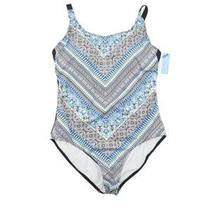 Clean Water Geometric 1 One Piece Bathing Suit Womens 18W Swimsuit